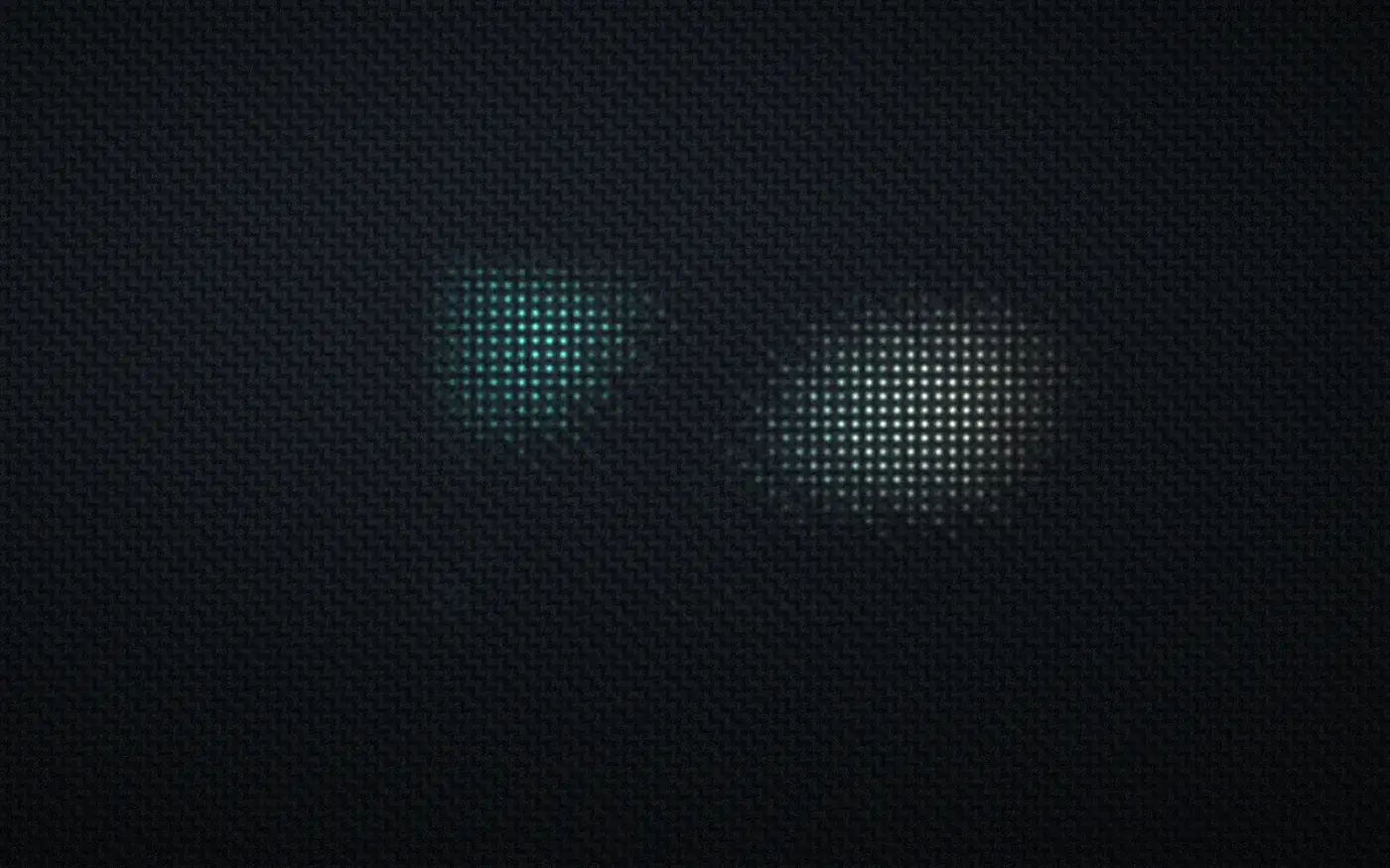 A woven dark fabric with a grid of teal and ember light-points emerging from the weave.